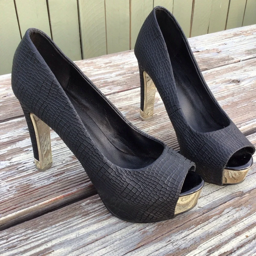 Sexy BlackPeep Toe Women Water Proof Platform Pump size 44